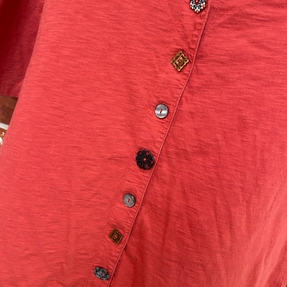 Soft Surroundings Womens Small Orange Danielle Funky Button Sharkbite Tunic Top - Picture 5 of 11